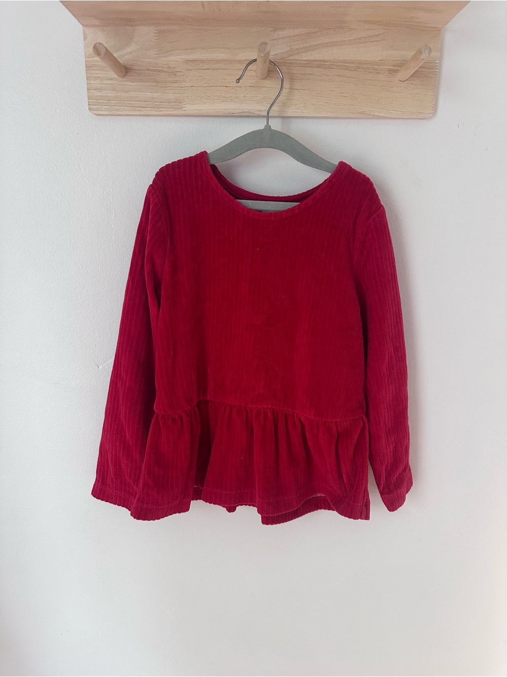 Hanna Andersson Girls' Red Corduroy Peplum Top
